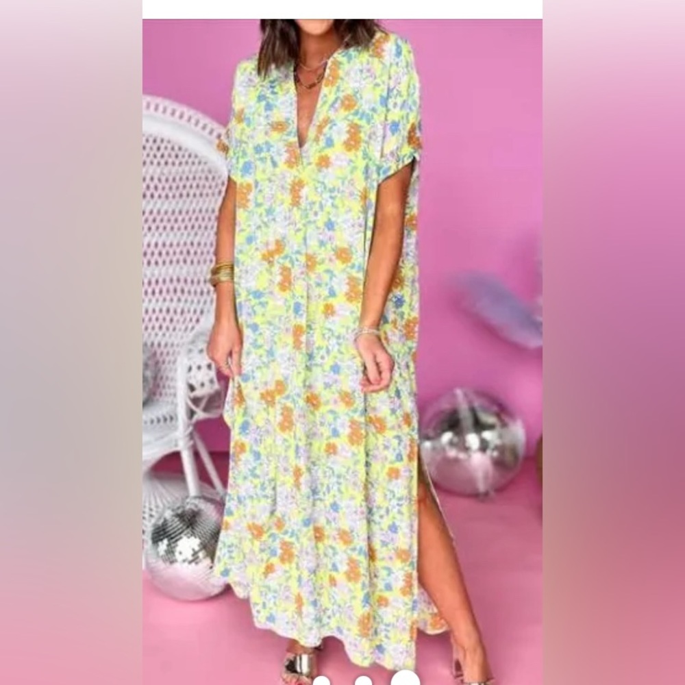 Karlie Lime Floral Signature Maxi Dress Small